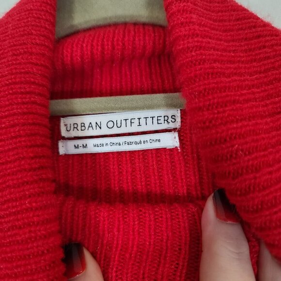 Urban Outfitters "Tia" Red Ribbed Cropped Turtleneck Balloon Sleeve Sweater Med - Picture 5 of 8
